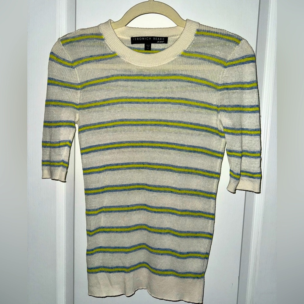 Veronica Beard Linen Blend Short Sleeved Striped Top Size XS